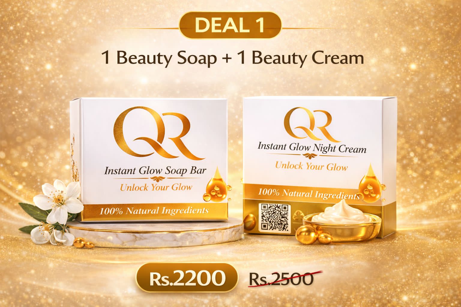 QR Glow Combo Deal 1 -- Instant Glow Soap Bar + Instant Glow Night Cream