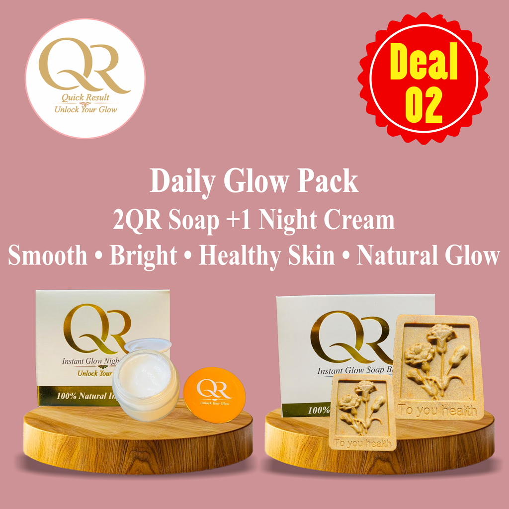QR Glow Combo Deal 2 - QR Instant Glow Soap (2x) + QR Night Cream