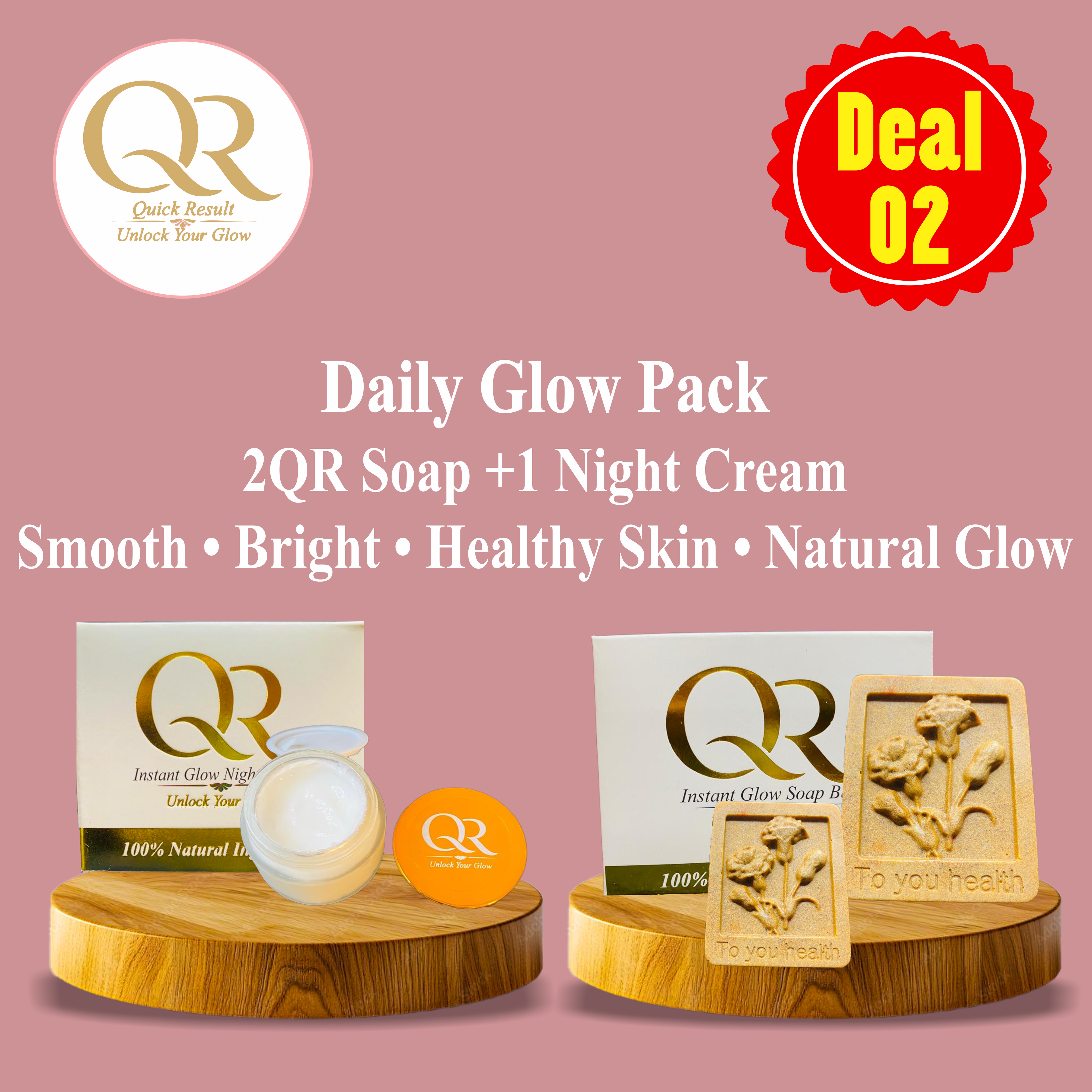 QR Glow Combo Deal 2 - QR Instant Glow Soap (2x) + QR Night Cream