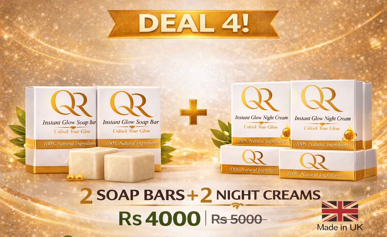QR Glow Combo Deal 4 - QR Instant Glow Soap (2x) + QR Night Cream (2x)